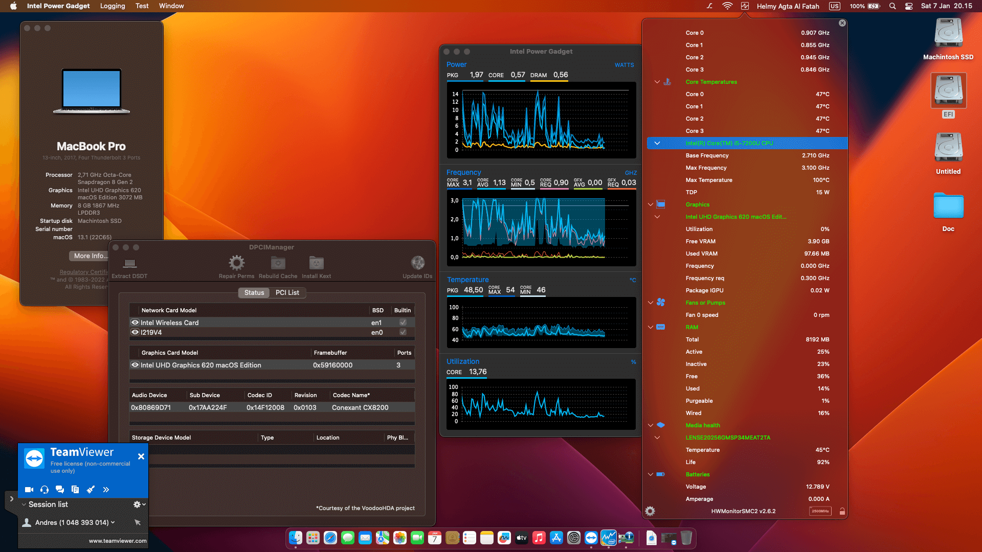 Success Hackintosh macOS Ventura 13.1 Build 22C65 in Lenovo Thinkpad X1 Carbon 5th Gen